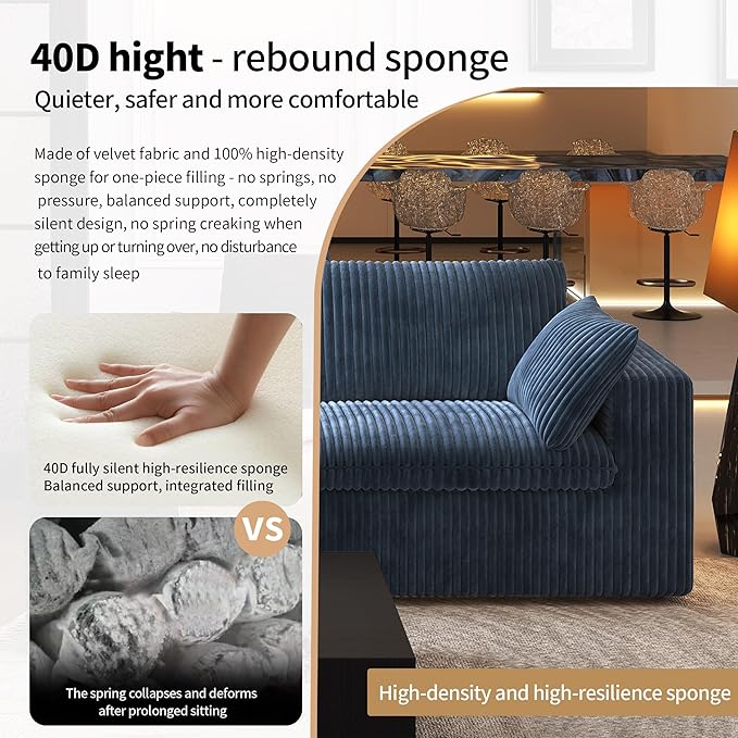 118" 6-Seater Cloud Sofa,Modular Sectional Couch with Ottoman,Modern Deep Seat Upholstered Couches with Plush Corduroy Fabric for Living Room Furniture,Bedroom and Apartment,No Assembly Required,Blue-CasaMuseHome
