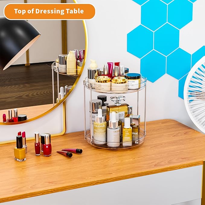 2 Tier Lazy Susan Turntable for Cabinet,Countertop,Pantry,9.5"W Spinning Seasoning Organizer,Double Rotating Kitchen Spice Rack Organizer and Condiments,Medicine,Vitamin Bottle Organizer Carousels,2Pc-CasaMuseHome