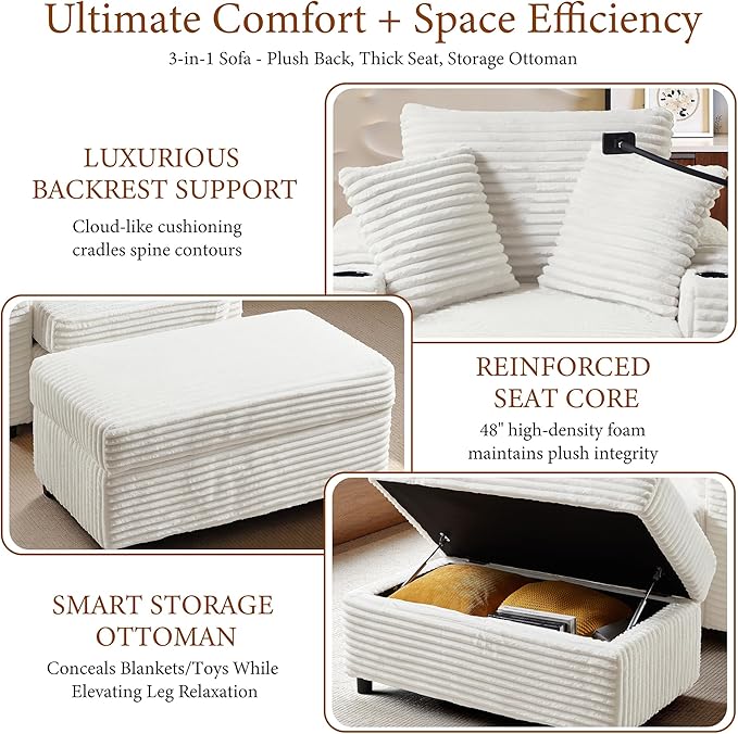 Accent Chair with Storage Ottoman Upholstered Living Room Chairs for Reading Chair with Chaise Lounge Chairs Indoor, Comfortable Armchair for Bedroom-CasaMuseHome