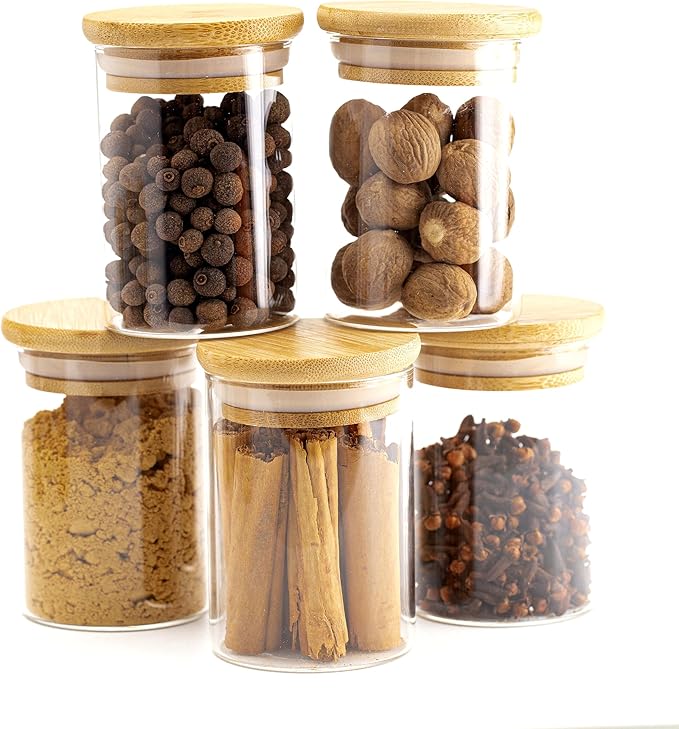 8oz Glass Food Storage Jars, Glass Jars with Bamboo Lids, Kitchen Storage Jars, Set of 12, Canisters with Airtight Lids for Spice, Coffee, Cookie, Pantry Organizers-CasaMuseHome