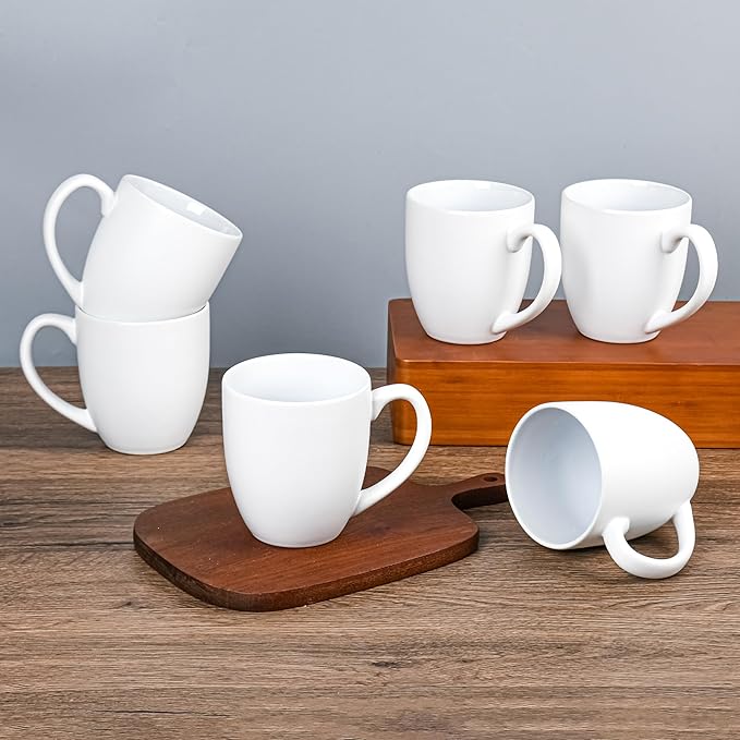16oz Coffee Mugs Set of 6, Large Ceramic Modern Coffee Mugs With Handle For Tea,Latte,Cappuccino,Cocoa. Dishwasher.Microwave Safe (Matte White)-CasaMuseHome