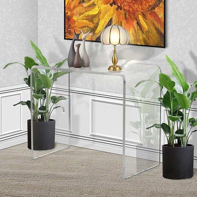 Acrylic Console Table, 37.5” L Thick Modern Entryway Table for Hallway, Living Room, Clear Acrylic Desk, 37.5” W x 29.25” H x 15.25” D, 220LBS Weight Capacity.-CasaMuseHome