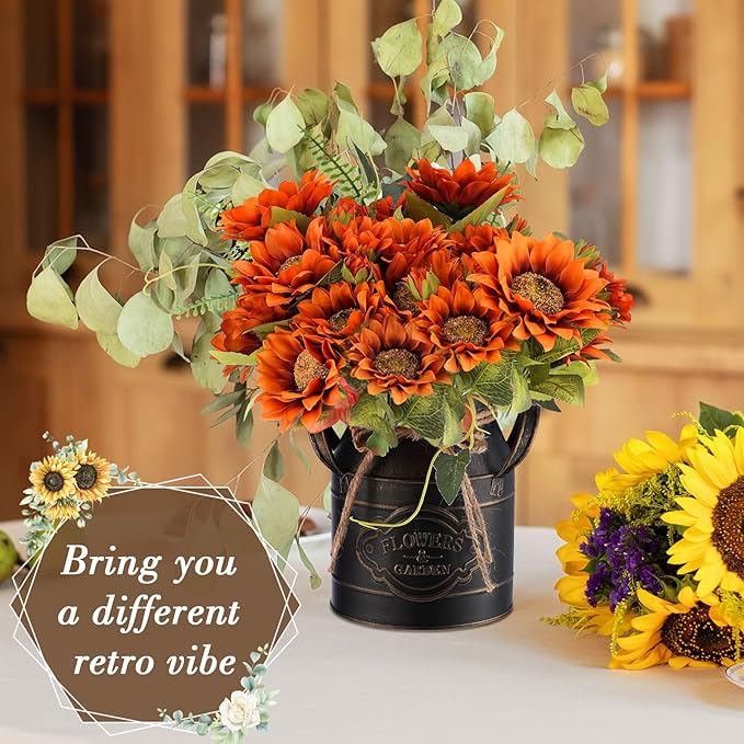 6 Inch Farmhouse Vase Decor Milk Can Vintage Flower Jug Galvanized Metal Vase with Handle Rustic Flower Buckets for Thanksgiving Christmas Table Centerpiece Weddings Gifts(Black,8 Pcs)-CasaMuseHome