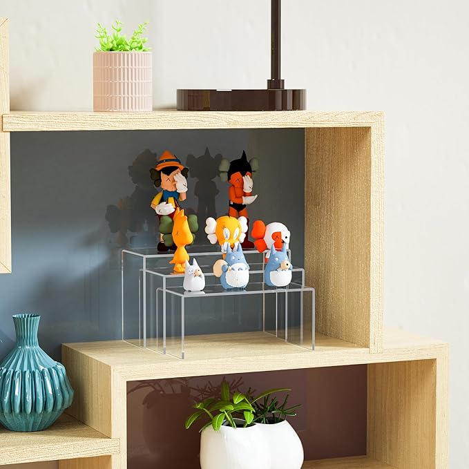 9x9.5x10 Inch Clear Display Risers Shelf 3pcs, Countertop Rectangular Acrylic Display Stands for Funko Pop Figure, Bags, Collectibles-CasaMuseHome