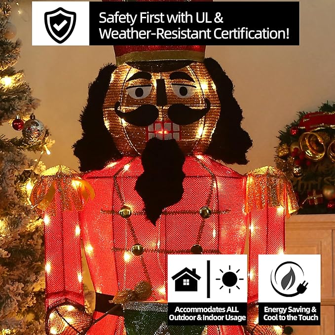 61Inch Nutcracker Christmas Decor Outdoor with LEDs 5 Feet Lighted Large Nutcracker Lighted Christmas Decorations Outdoor with Stakes & Zip Ties for Xmas Yard, Porch, Lawn-CasaMuseHome