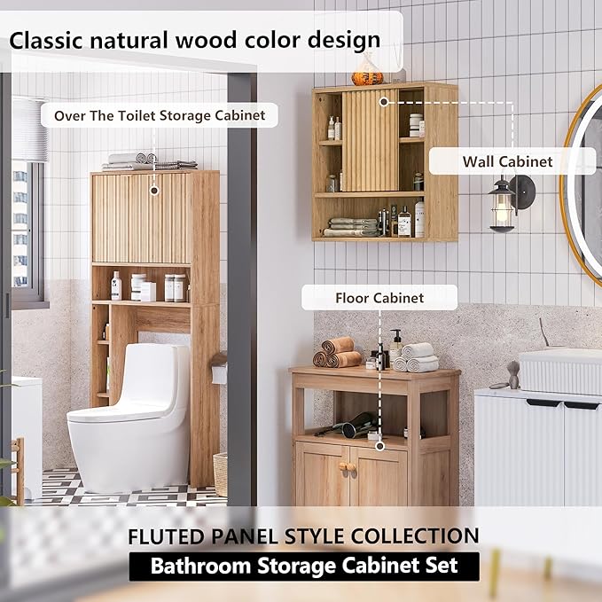 2 Pcs Bathroom Wall Cabinet Above Toilet Storage，Wall Mounted Storage with Adjustable Shelves, Space-Saving Modern Design for Bathroom & Laundry Room, Kitchen, Dining Room, Living Room-CasaMuseHome