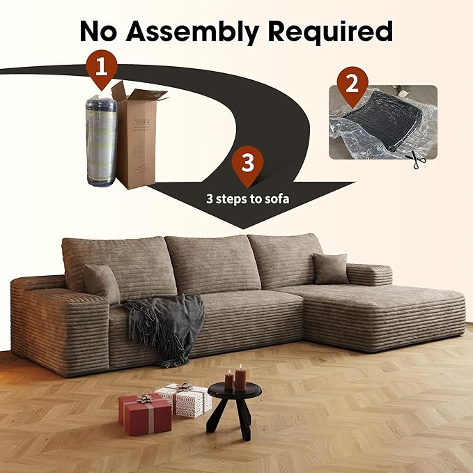 108" Sectional Couches for Living Room Modern Modular Sofa with L-Shape Couchs Upholstered Boneless Couch Deep Seat Sectional Couch with Chaise (Camel, Right Facing Chaise+2Seaters)-CasaMuseHome
