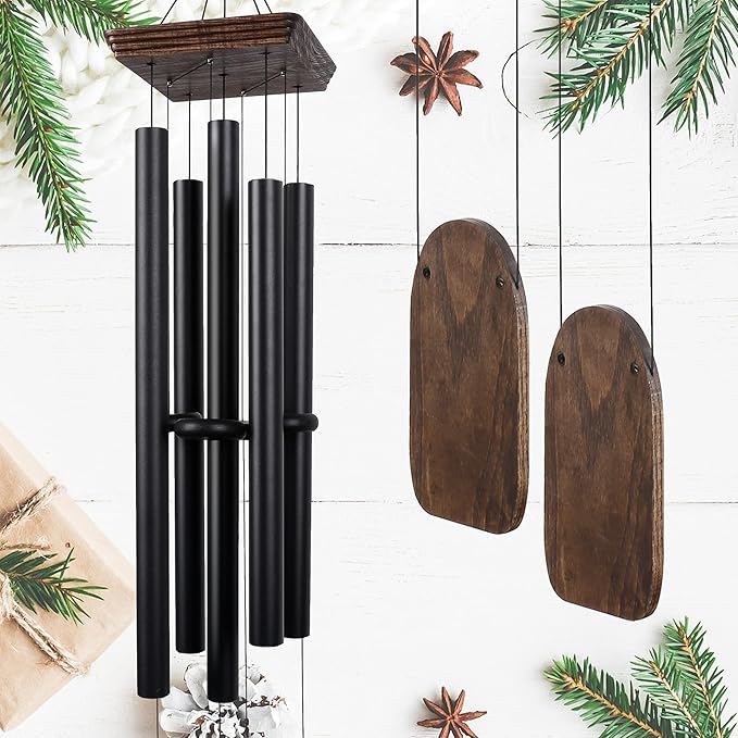 48" Large Wind Chimes for Outside Deep Tone, Wood Wind Chimes Outdoor Clearance, Memorial Gifts for Mother's Day and Christmas, Outdoor Decor for Garden, Patio, Yard(Big Wind Chime, Black)-CasaMuseHome