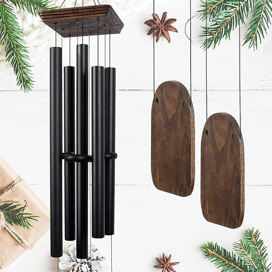 48" Large Wind Chimes for Outside Deep Tone, Wood Wind Chimes Outdoor Clearance, Memorial Gifts for Mother's Day and Christmas, Outdoor Decor for Garden, Patio, Yard(Big Wind Chime, Black)-CasaMuseHome