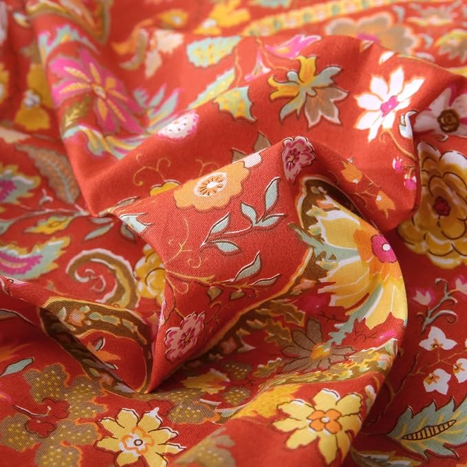 ABREEZE Paisley Bedding Sets 3Pcs Brushed Cotton Duvet Cover Set King Size Rustic Damask Red Floral Comforter Cover with Zipper Closure Boho Bedding Collections-CasaMuseHome