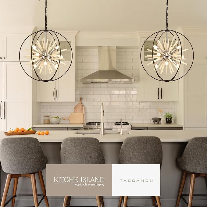 23.6" Black Chrome 12-Light Globe Sputnik Chandelier Modern Adjustable Hanging Ceiling Glass Tube Pendant Light Fixture for Entryway Foyer Staircase Dining Living Room Hallway-CasaMuseHome