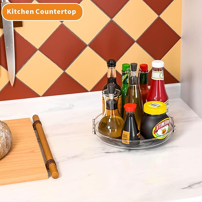 9.5" W Acrylic Clear Lazy Susan Turntable for Cabinet,Kitchen Countertop,Refrigerator and Pantry Organization Storage,1 Tier Small Spinning Organizer for Vitamin,Medicine,Spice Rack & Organization-CasaMuseHome