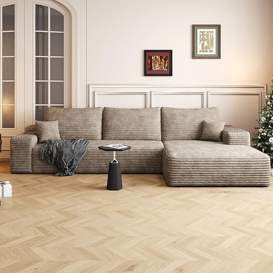 108" Sectional Couches for Living Room Modern Modular Sofa with L-Shape Couchs Upholstered Boneless Couch Deep Seat Sectional Couch with Chaise (Camel, Right Facing Chaise+2Seaters)-CasaMuseHome