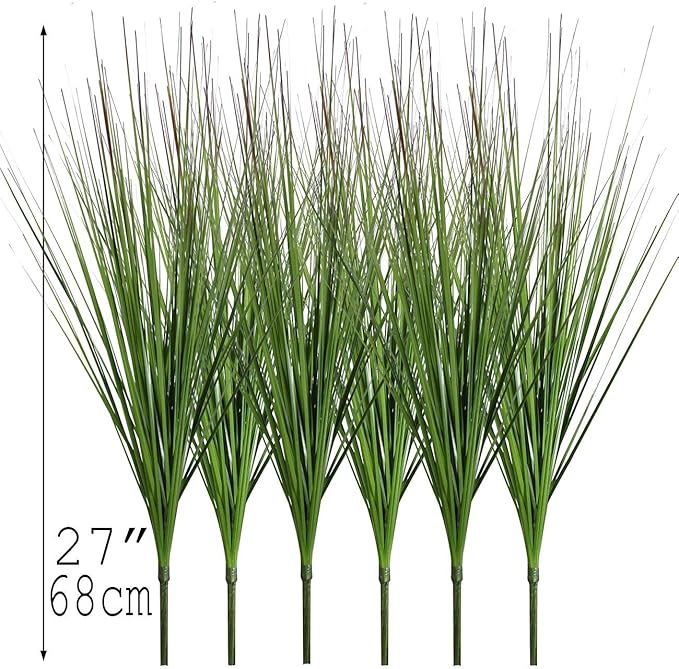 27" Artificial Plants Onion Grass Greenery Faux Fake Shrubs Plant Flowers Wheat Grass for House Home Indoor Outdoor Office Room Gardening Indoor Décor 6 Pack-CasaMuseHome