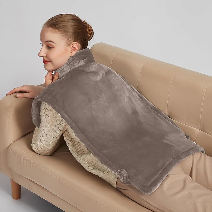 26" x 35" Flannel Neck&Shoulder&Back Heating Pad with 12 Temperature Settings&Countdown Timer, Pain Relief for Back/Neck/Shoulders/Menstrual Pain, Christmas Gifts for Women Men Mom Dad(Light Tan)-CasaMuseHome