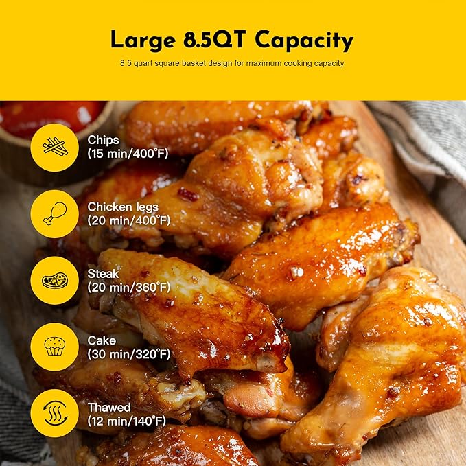 8.5QT Air Fryer, Upgraded Family Size Capacity, Visual Window, Square Basket Dials Stainless Steel Air Fryers, Reheat Leftovers, Easy Cooking for Healthier Breakfast & Dinner in Minutes-CasaMuseHome