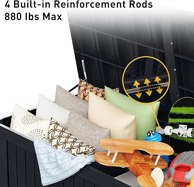 182 Gallon Deck Box Waterproof, UV Resistant Resin Outdoor Storage Box with Hydraulic Rod, Lockable Design and Enhanced Durability for Patio, Garden, and Poolside Use-CasaMuseHome