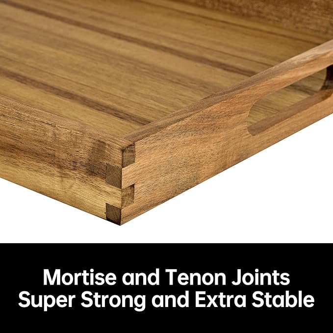 Acacia Wood Serving Tray with Handles - 17-Inch Decorative Wooden Tray - Perfect for Breakfast, Lunch, Dinner, Appetizers, Patio, Ottoman, Coffee Table - Durable Living Room and Couch Tray-CasaMuseHome