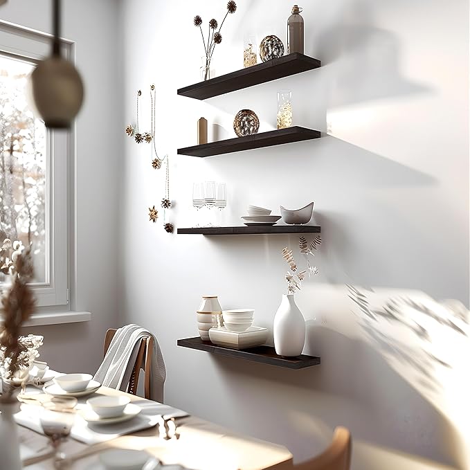 24 Inch Floating Shelves for Wall Rustic Brown Wood Wall Shelves for Bedroom Set of 4-CasaMuseHome