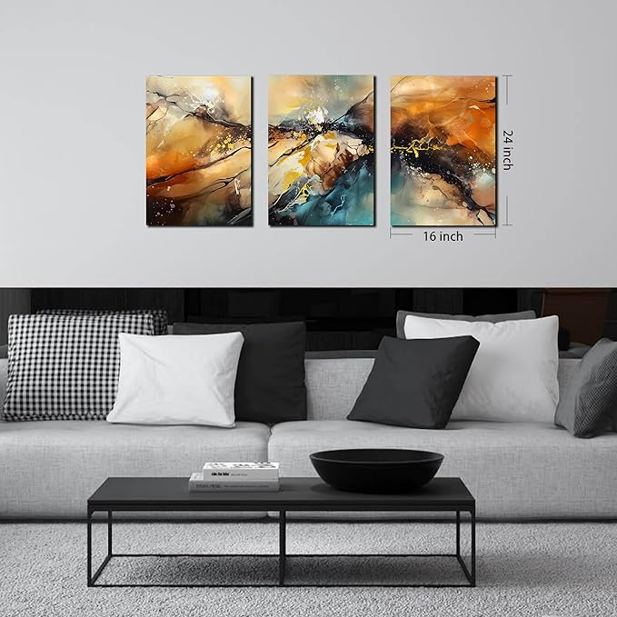 Abstract Wall Canvas Art for Living Room - Modern Art Work for Office Walls - 3 Piece Pictures Wall Art Size 16" x 24"-CasaMuseHome