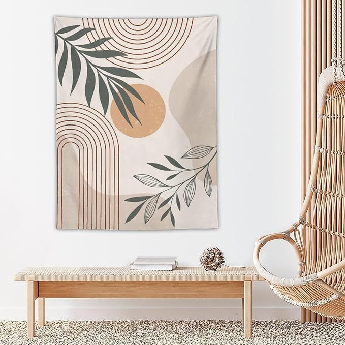 Abstract Boho Tapestry, Mid Century Tropical Tree Leaves Modern Geometric Arch Bohemian Botanical Tapestry, Home Aesthetic Wall Hanging Art Decor for Living Room Bedroom Dormitory 60x80 Inch-CasaMuseHome