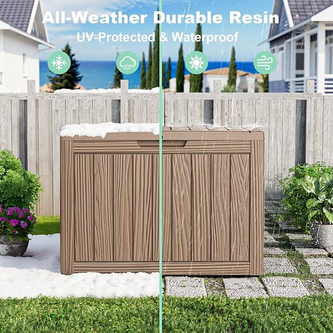 45 Gallon Deck Box Large Outdoor Storage for Patio Furniture,Outdoor Cushions,Garden Tools and Pool Supplies,Waterproof,Resin,Lockable(Grey)-CasaMuseHome