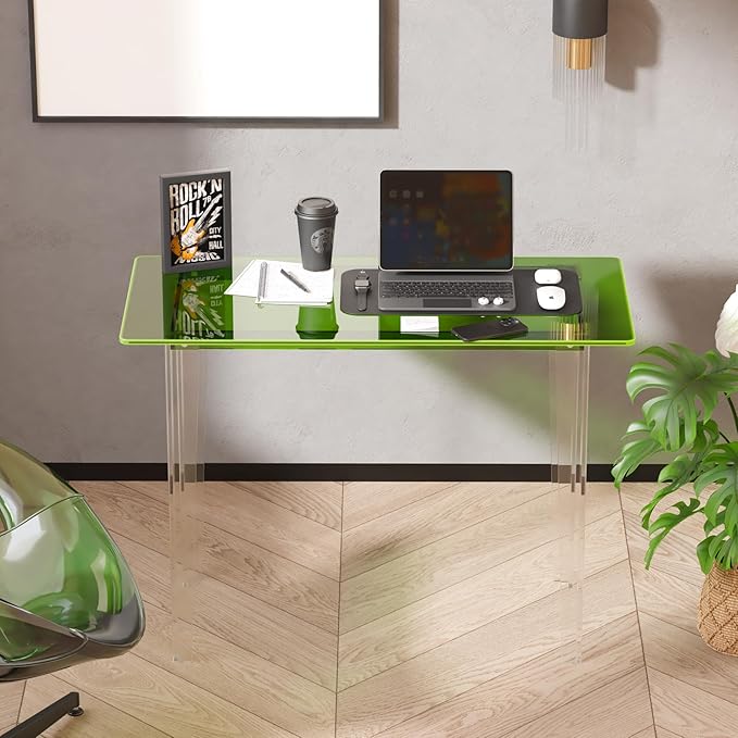 Acrylic Desk, Modern Study Table for HomeOffice-Extended Surface Multi-Purpose Console & EntrywayTable, Sturdy Lightweight Design (42.5-inch, Green)-CasaMuseHome
