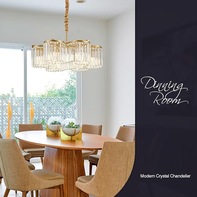 24.4“ Gold Semi Flush Mount Ceiling Light Fixtures, 6-Light Gold Modern Crystal Chandelier Height Adjustable Pendant Lighting for Bedroom Entryway Hallway Kitchen Island Living Room Foyer-CasaMuseHome