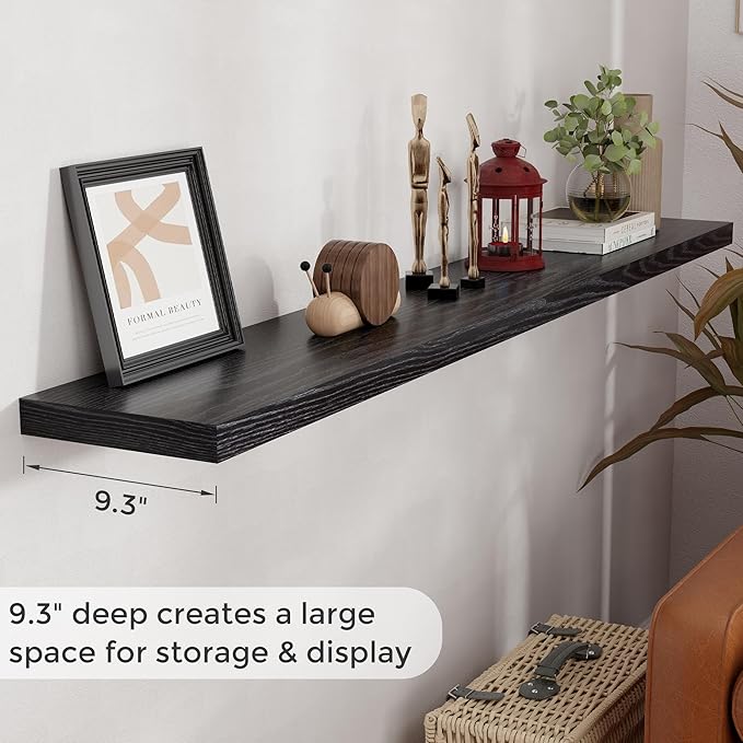 72 Inch Floating Shelves Black, 72 x 9 Rustic Wooden Fireplace Mantel, 9 Inch Floating Shelf for Wall, Farmhouse Wall Shelves for Home Storage & Display-CasaMuseHome