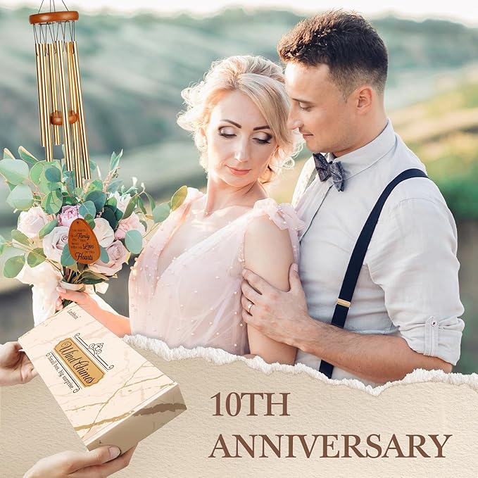 10th Anniversary Wind Chime, 10th Anniversary Romantic Gifts for Him, Her, Couple, Men, Women, Wife, Husband, Newlywed, Aluminum Anniversary's Keepsake Gifts Ideas-CasaMuseHome