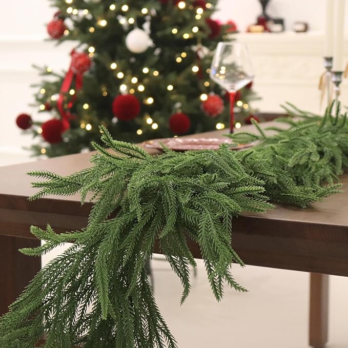 15FT Christmas Garlands Norfolk Pine Garland Real Touch Artificial Faux Greenery Garland for Holiday Indoor Outdoor Decor-CasaMuseHome