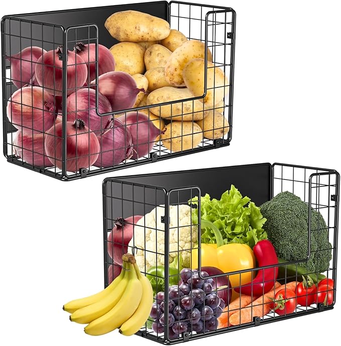 2 Set Magnetic Shelf for Fridge, Fruit Potato & Onion Storage Bins, Pantry Organizers & Storage, Large Container Magnetic Basket for Refrigerator, Kitchen Counter, Cabinet, Magnetic Fridge Organizer-CasaMuseHome