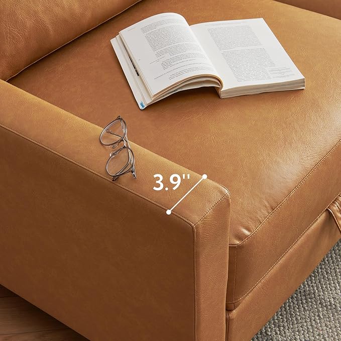 5 Seater Faux Leather Sofa Couch, 98'' L Shape Sectional Couch, Mid Century Modern Decor, Office Sectional Sofa Bed, for House, Apartment, Living Room, Tan-CasaMuseHome