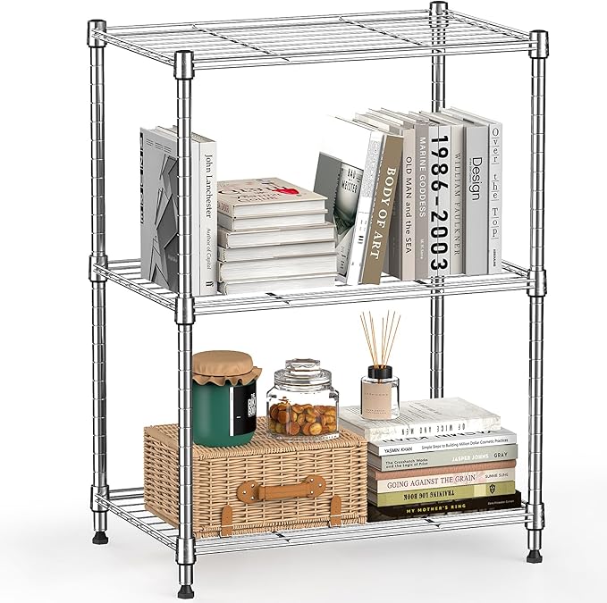 450 lbs Wire Storage Shelving 3-Tier Utility Shelving Unit Steel Organizer Wire Rack for Home,Kitchen,Office,Chrome(11.8" D x 17.7" W x 26.4" H)-CasaMuseHome
