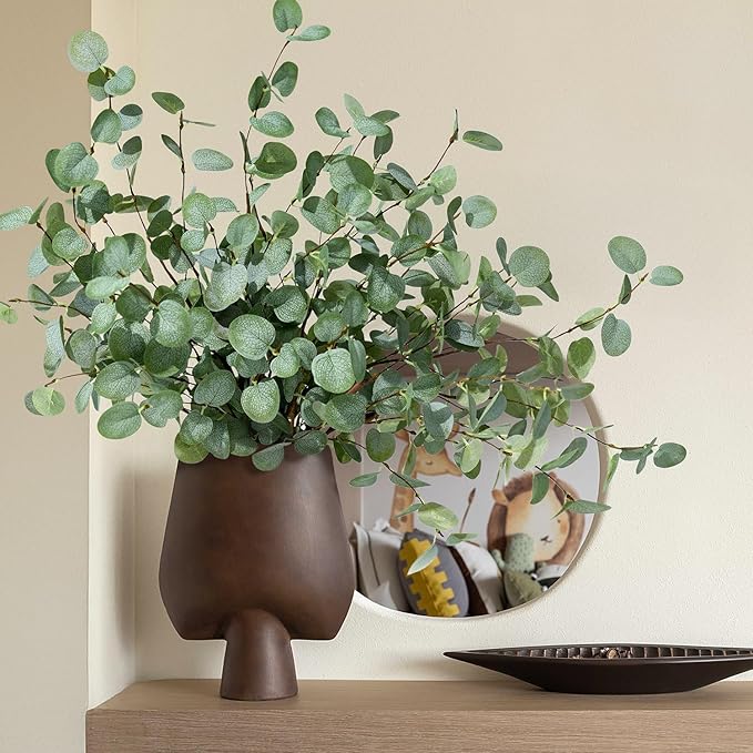 8Pcs Faux Eucalyptus Stems, 27" Artificial Eucalyptus Plants with White Frosted Coating, Fake Eucalyptus Decor Silk Greenery Leaves for Wedding Bouquets Home Decor DIY Floral Arrangements-CasaMuseHome