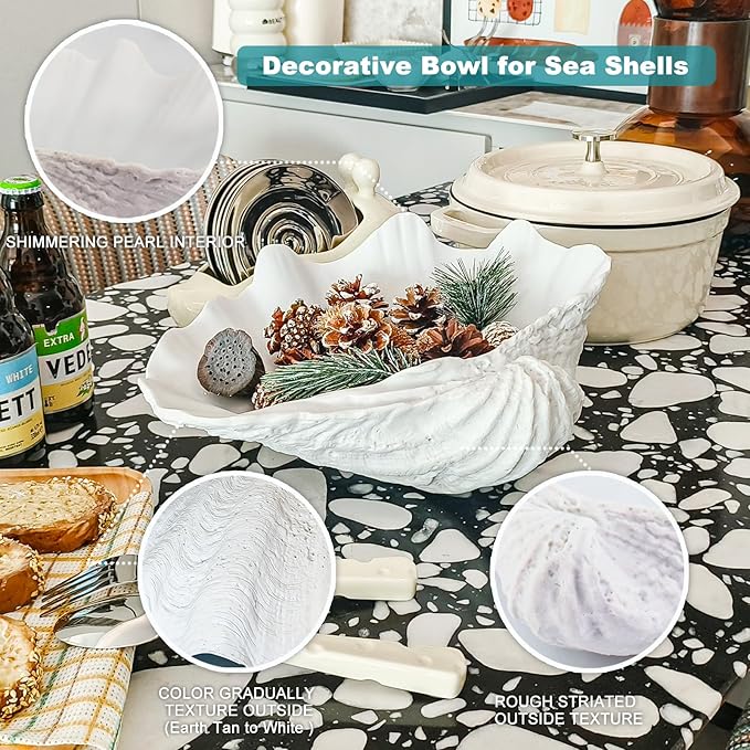 Accessoryway Extra Large Clam Shells Decorative Bowl-White Sea Shells Decorative Storage Bowls for Coastal Beach theme house table centerpiece decorations & Nautical decor for coffee table-12.4"-1PC-CasaMuseHome