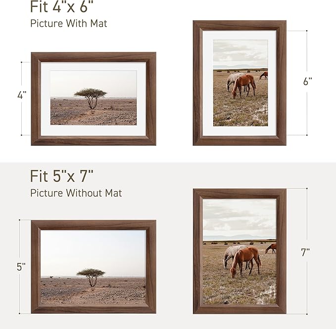 5x7 Picture Frame Natural Solid Walnut Photo Frames with 4x6 Removable Mat Wall Hanging Large Handcrafted Frame with HD Plexiglass Wall and Tabletop Display Large Poster Frame-CasaMuseHome