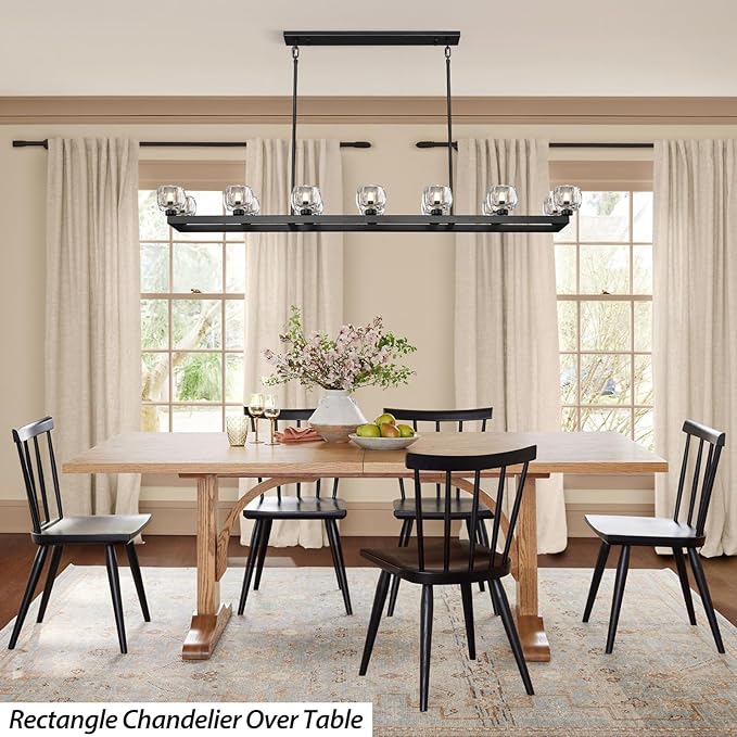 72 Inch Black Rectangle Wagon Wheel Chandeliers, Chandelier for Dining Room Over Table, Modern Crystal Long Chandelier for High Ceiling, Farmhouse Large Linear Chandeliers for Kitchen Island-CasaMuseHome