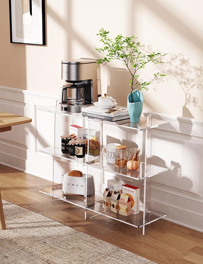 Acrylic Bookshelf, Small 3 Tier Open Bookcase for Small Spaces,Sofa Table, Hallway Entry Table for Home Living Room (Clear, 39.4'' x 11.8'' x 31.5'')-CasaMuseHome