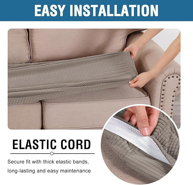 H.VERSAILTEX Super Stretch Individual Seat Cushion Covers Sofa Covers Couch Cushion Covers Slipcover Sets Thick Jacquard Textured Twill Fabric (1 Piece Sofa Cushion Cover, Taupe)-CasaMuseHome