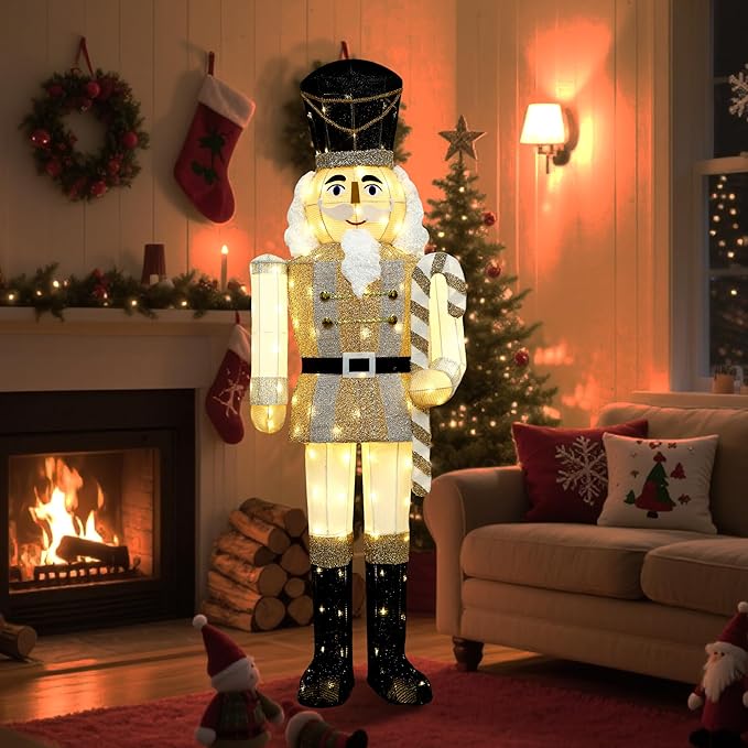 61Inch Nutcracker Christmas Decor Outdoor with LEDs 5 Feet Lighted Large Nutcracker Lighted Christmas Decorations Outdoor with Stakes & Zip Ties for Xmas Yard, Porch, Lawn-CasaMuseHome