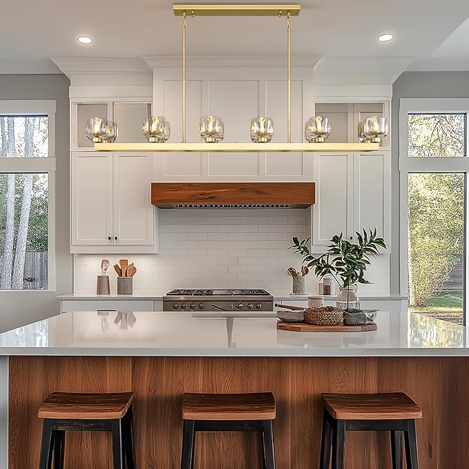 59 Inch Brass Rectangle Wagon Wheel Chandeliers, Gold Chandelier for Dining Room Over Table, Modern Crystal Long Chandelier, Farmhouse Large Linear Chandeliers for Kitchen Island-CasaMuseHome