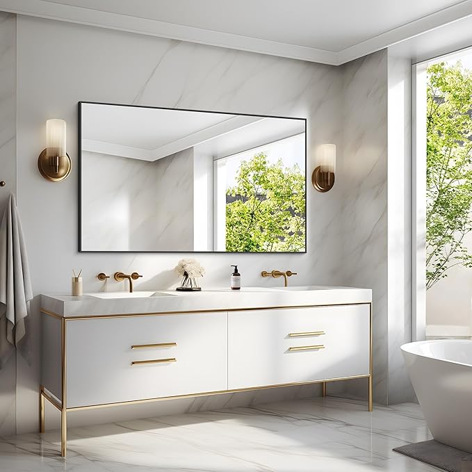 40x60inch Black Bathroom Mirror, Black Rectangle Mirror with Frame, Large Rectangular Wall Mirrors for Bathroom, Living Room, Hair Salon, Big Farmhouse Mirror Hang Horizontal/Vertical-CasaMuseHome