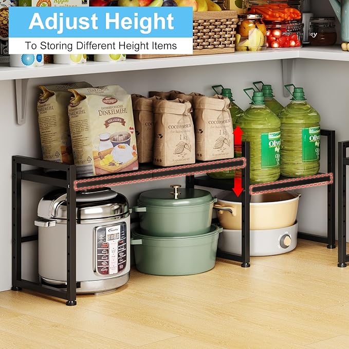 44.3 Inches Expandable Metal Storage Shelves,150LBS Heavy Duty Shelving Units and Storage For Appliance,Adjustable Utility Organization and Storage Shelf Rack For Kitchen Cabinet Closet Garage Pantry-CasaMuseHome