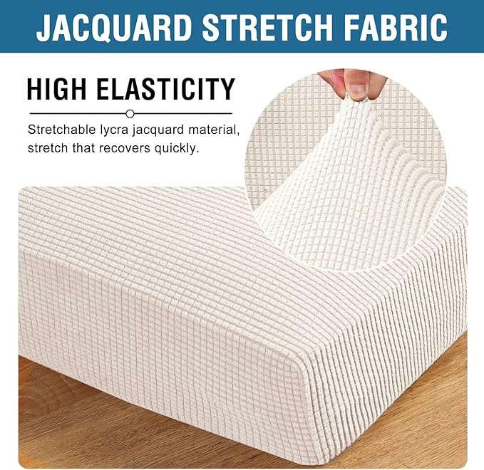 H.VERSAILTEX Super Stretch Individual Seat Cushion Covers Sofa Covers Couch Cushion Covers Slipcover Sets Thick Jacquard Textured Twill Fabric (1 Piece Sofa Cushion Cover, Ivory)-CasaMuseHome