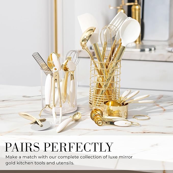 Styled Settings White and Gold Kitchen Utensils Set – 16-Piece Silicone Cooking Utensils with Measuring Cups and Spoons-CasaMuseHome