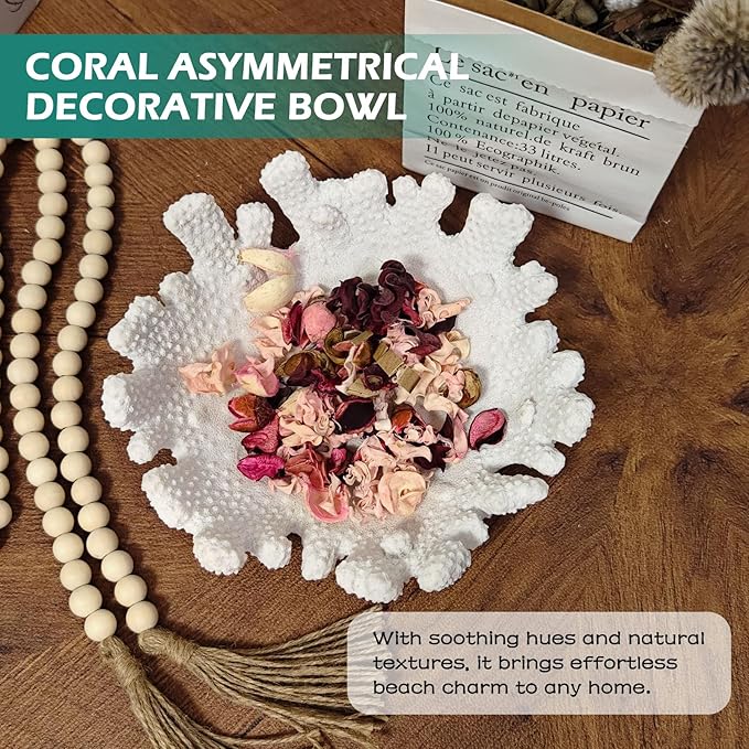 Accessoryway White Coral Textured Decorative Bowl,9.45" Medium Resin Decorative Centerpiece Bowl for Coastal Beach theme house table centerpiece decorations & Nautical decorations for coffee table-CasaMuseHome
