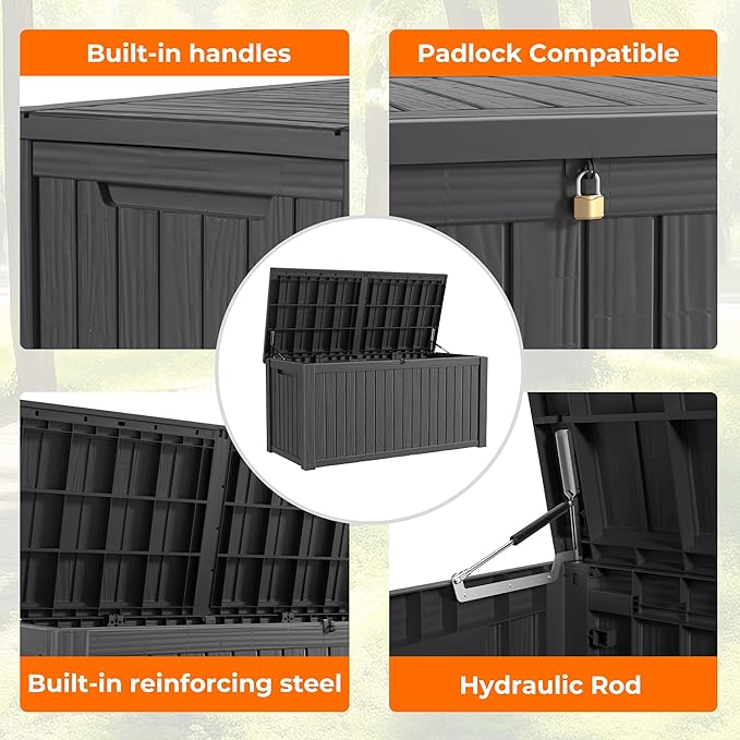 180 Gallon Deck Box Large Outdoor Storage for Patio Furniture,Outdoor Cushions,Garden Tools and Pool Supplies,Waterproof,Resin,Lockable(Black)-CasaMuseHome