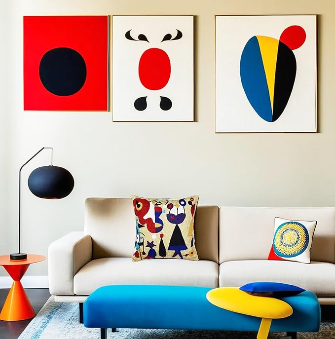 Abstract Decorative Pillow Cover Hand Embroidered Whimsical Toss Pillows Farmhouse Chair Cushion Contemporary Pillowsham Mid-Century Chair Cushions Wool Size 18x18-CasaMuseHome