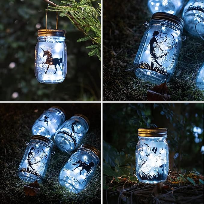 8 Pack Fairy Star Firefly Jar Lids Lights,Solar Fairy String Lids Lights（No Jars）,Waterproof Lantern Mason String Solar Lights with Hangers for Regular Mouth Jars Christmas Gifts(Cold White)-CasaMuseHome